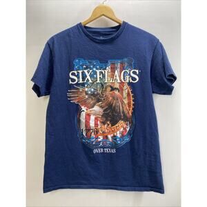 Six Flags Over Texas Patriotic Eagle Navy Short Sleeve T-shirt Men’s Medium 40”